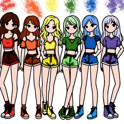 a group of girls wearing crop tops and shorts