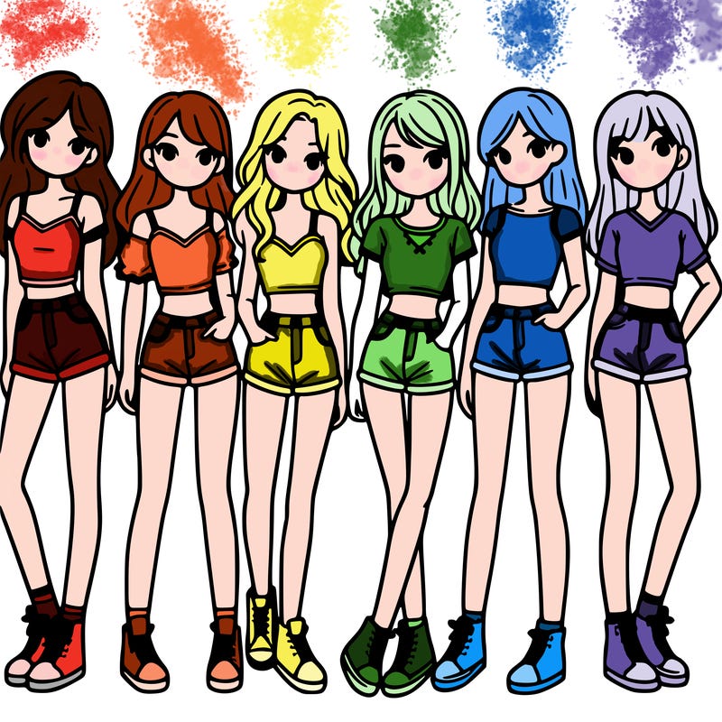 a group of girls wearing crop tops and shorts
