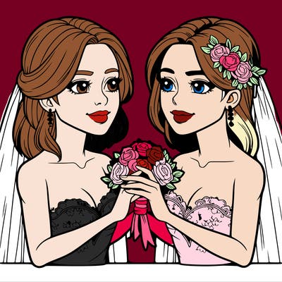 two realistic  women marrying each other