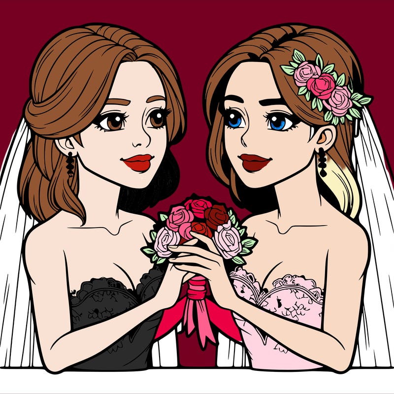 two realistic  women marrying each other