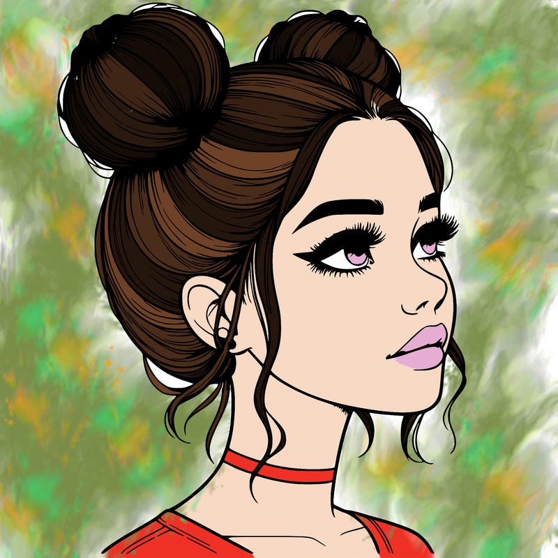 realistic girl with buns on the top of her head
