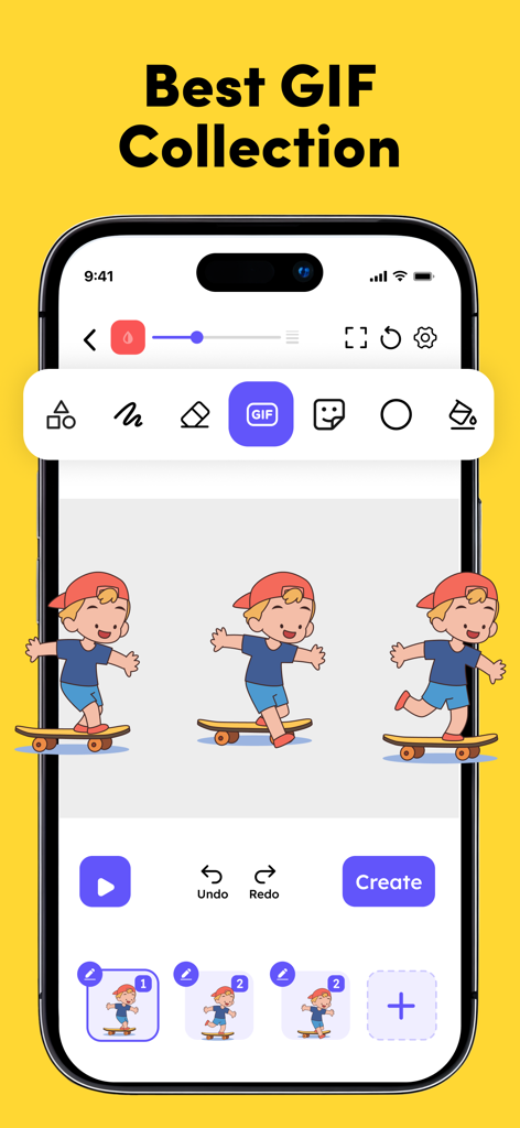 Mobile app interface for creating frame by frame animations and GIFs