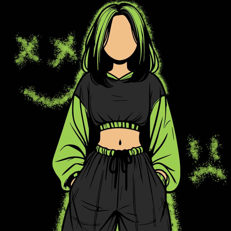 realistic girl faceless with baggy pants and a crop top