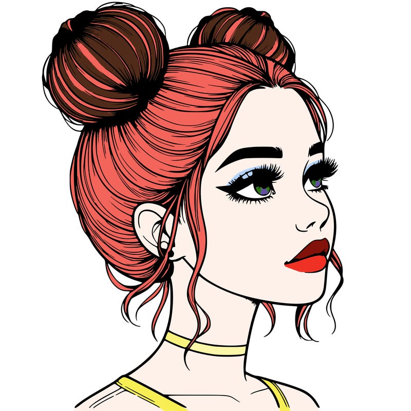 realistic girl with buns on the top of her head