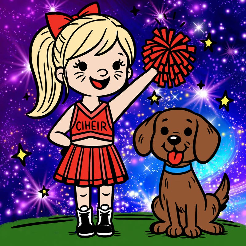 a cheerleader and a dog