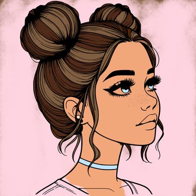 realistic girl with buns on the top of her head