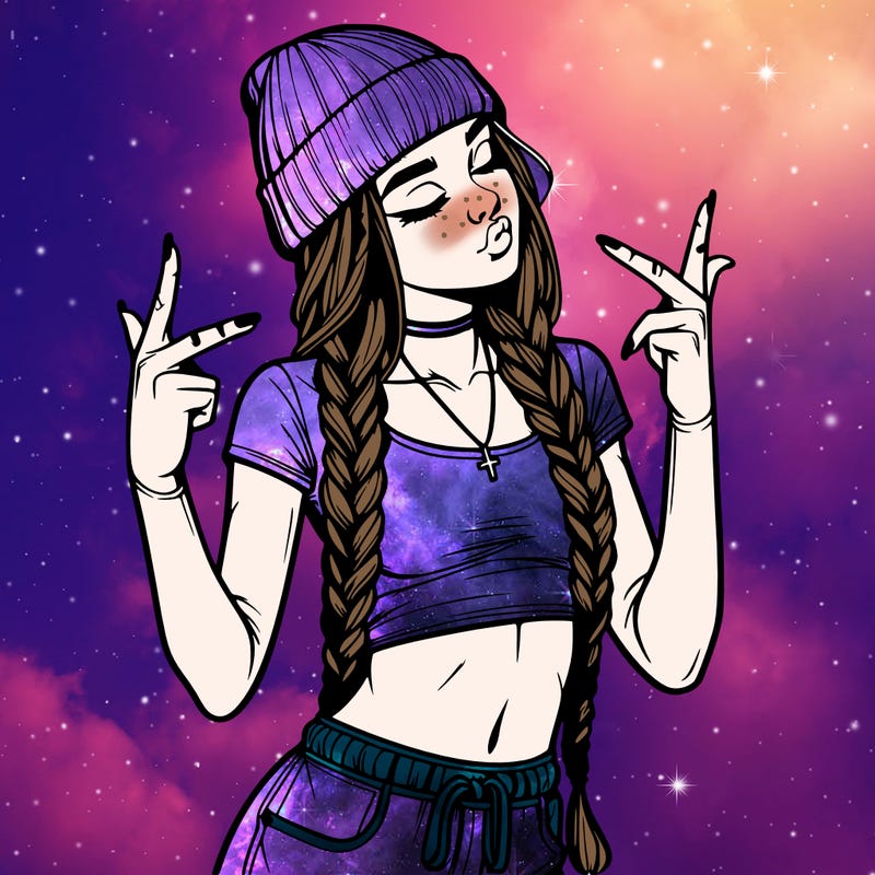 realistic teenage girl with braids and a beanie and crop top doing 🫶🏼