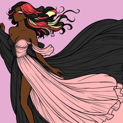 realistic woman in dress flowing the the wind