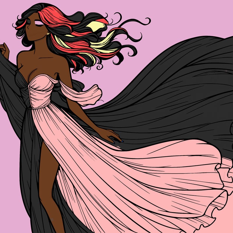 realistic woman in dress flowing the the wind