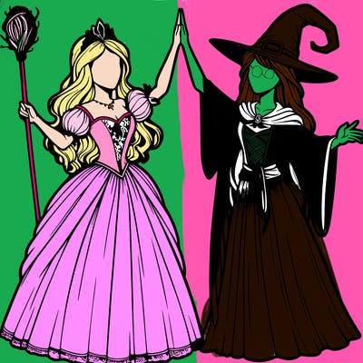 detailed realistic split of a princess and a witch
