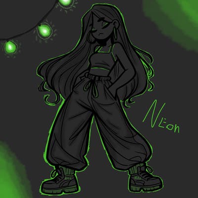 girl in baggy pants crop top and long hair