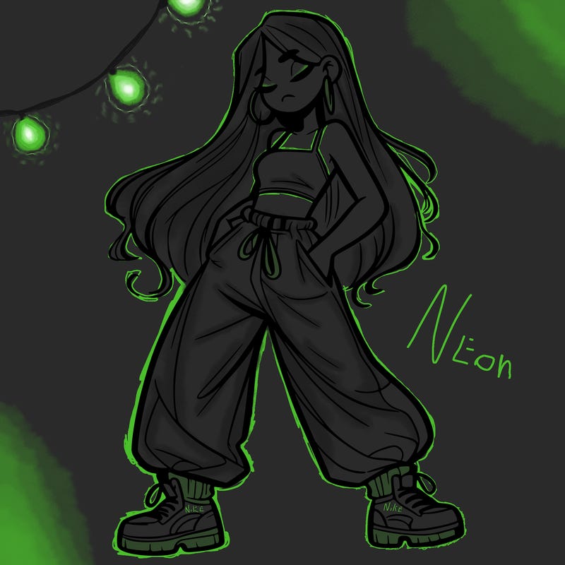 girl in baggy pants crop top and long hair