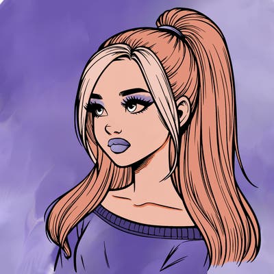 realistic girl with a high ponytail