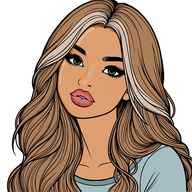 realistic girl with hair on her hair and lips