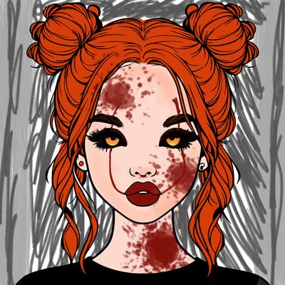 realistic girl with two buns in hair and lips