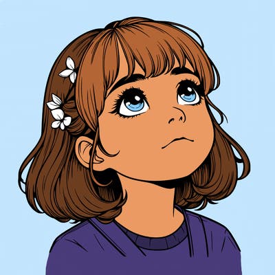 realistic girl looking up