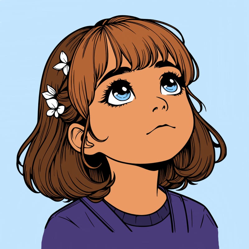 realistic girl looking up