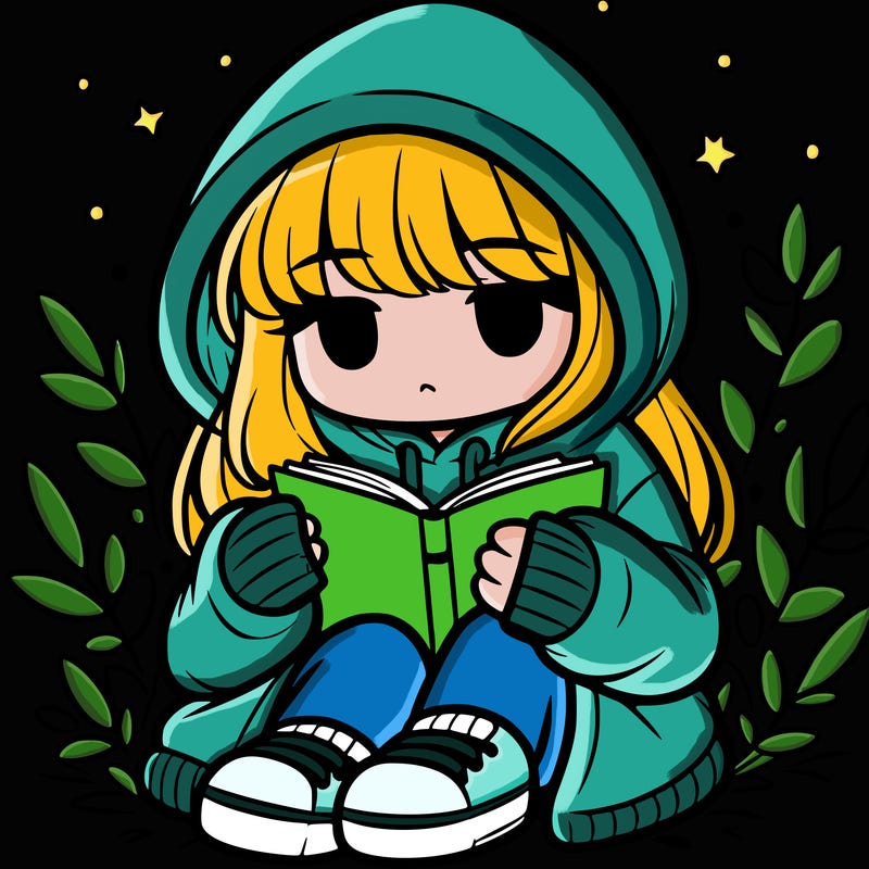girl in oversized hoodie reading a book