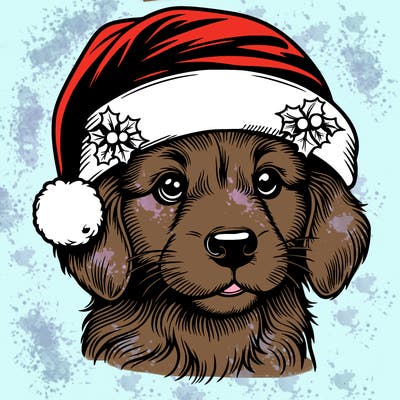 realistic dog wearing a santa hat