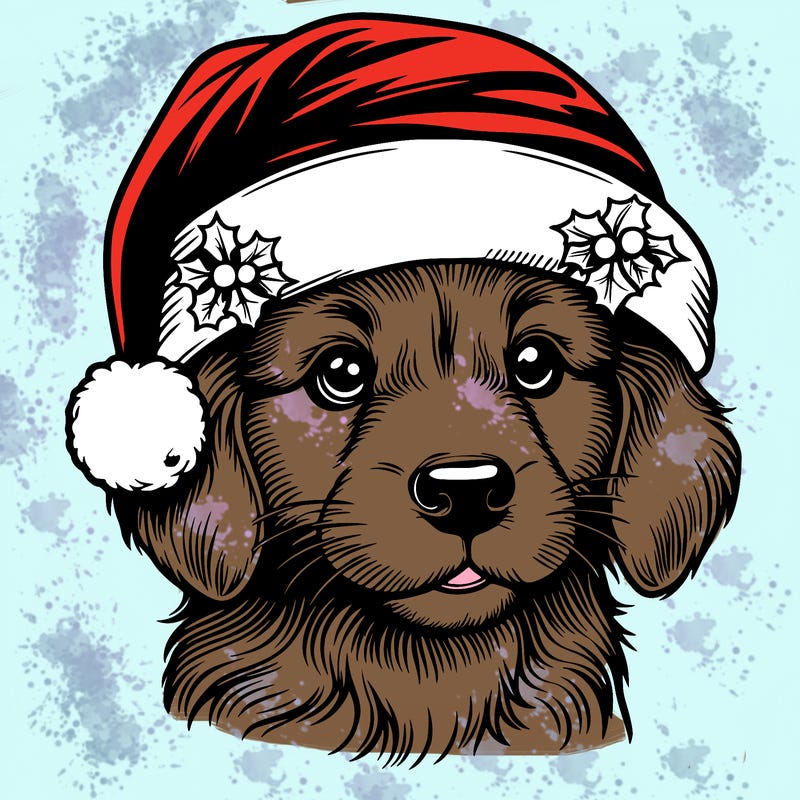 realistic dog wearing a santa hat