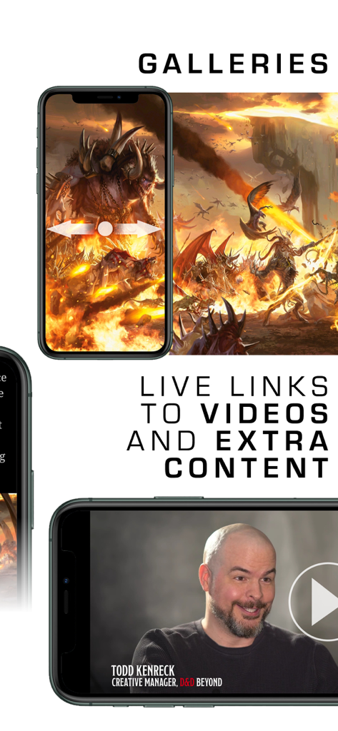 Tabletop Gaming app interface showcasing interactive galleries and video interviews with industry experts.