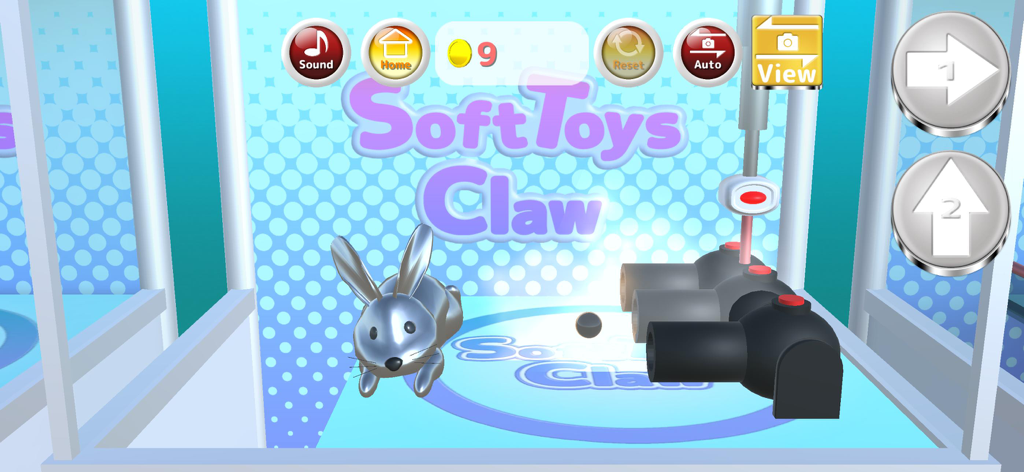 Soft Toys Claw : Claw Machine - Pantalla de juego de la máquina Soft Toys Claw con un peluche de conejito plateado como premio
