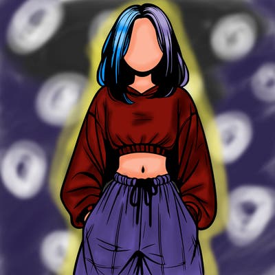 realistic girl faceless with baggy pants and a crop top
