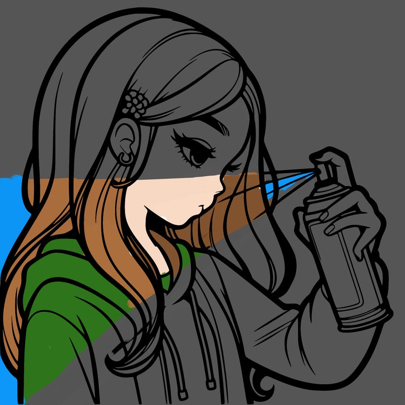 a realistic girl spray painting