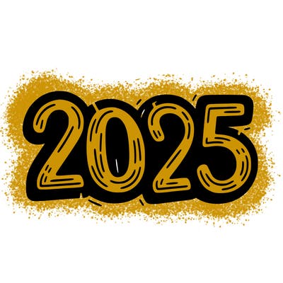 one line scrawled numbers sketch design “2025”