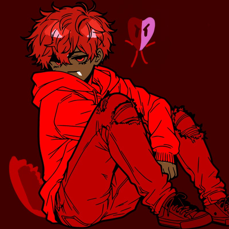 a male hoddie ripped jeans messy hair anime