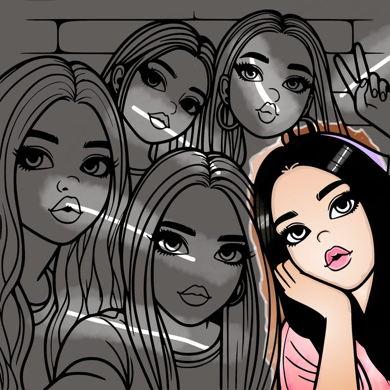 group of teen girls friends y2k up close in a selfie