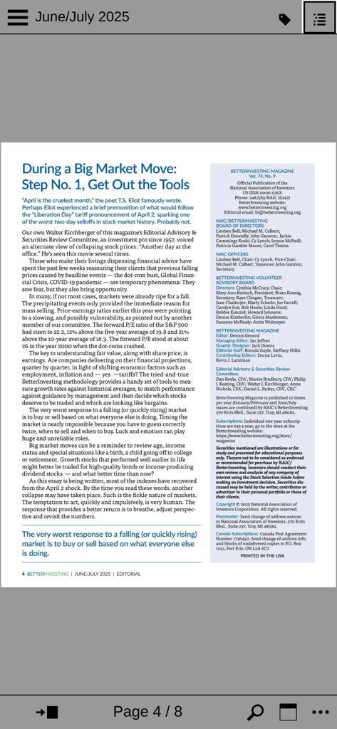 BetterInvesting Magazine app displaying an editorial article about market strategies.