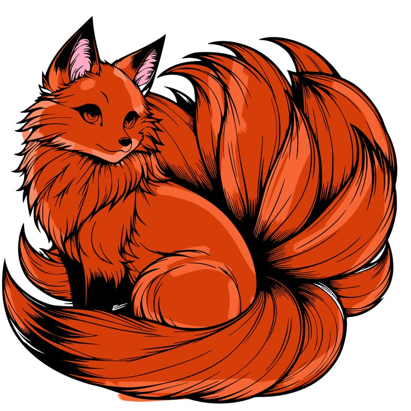 realistic detailed 9 tailed anime fox