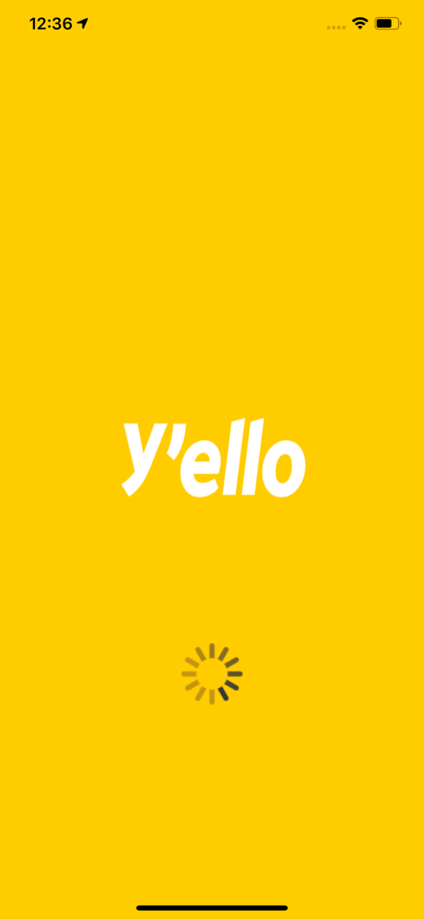 MoMo Agent app launch screen with a yellow background and white text saying y'ello