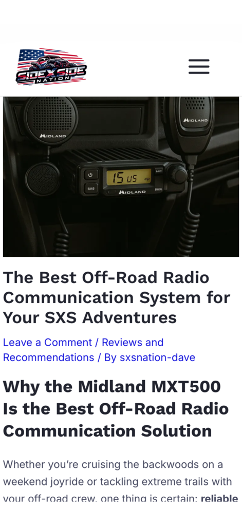 SXS Nation - A Midland MXT500 radio communication system installed in a side-by-side vehicle dashboard.