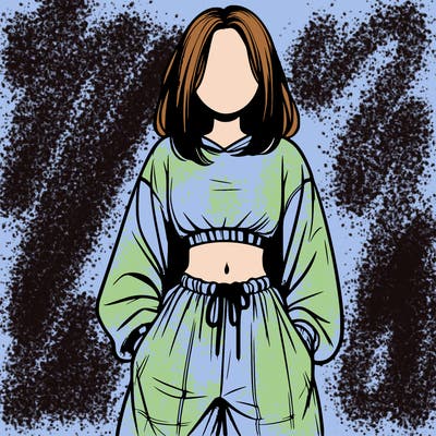 realistic girl faceless with baggy pants and a crop top