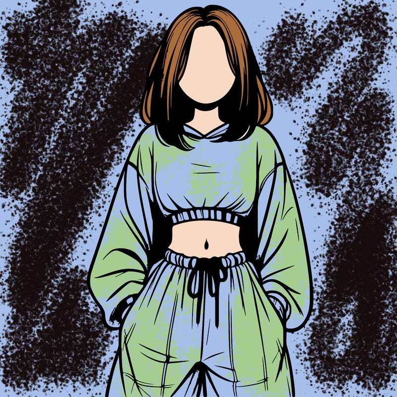 realistic girl faceless with baggy pants and a crop top