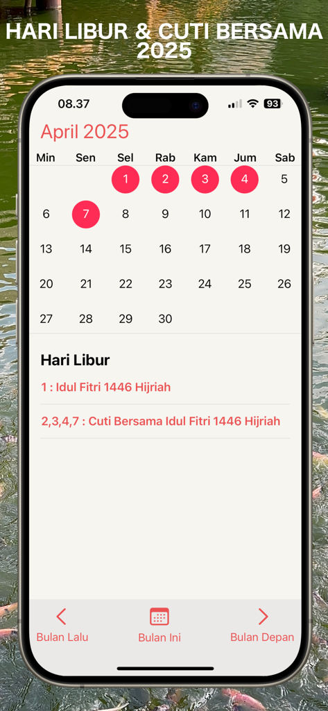 Kalender Indonesia 2026 - Kalender Indonesia 2026 app interface showing April 2025 public holidays and collective leave