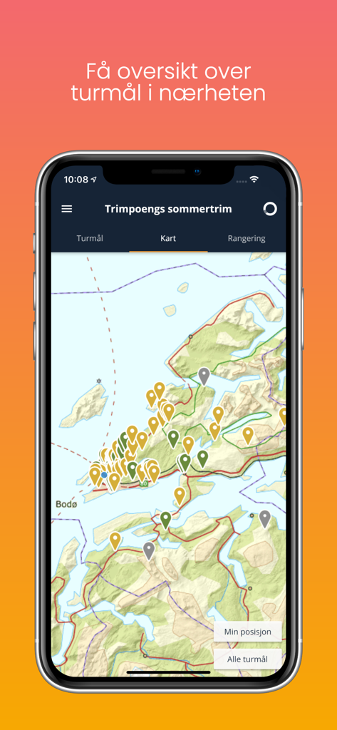 Trimpoeng - Trimpoeng app screenshot displaying a map with several hiking destination markers.
