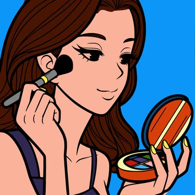 little girl putting on makeup