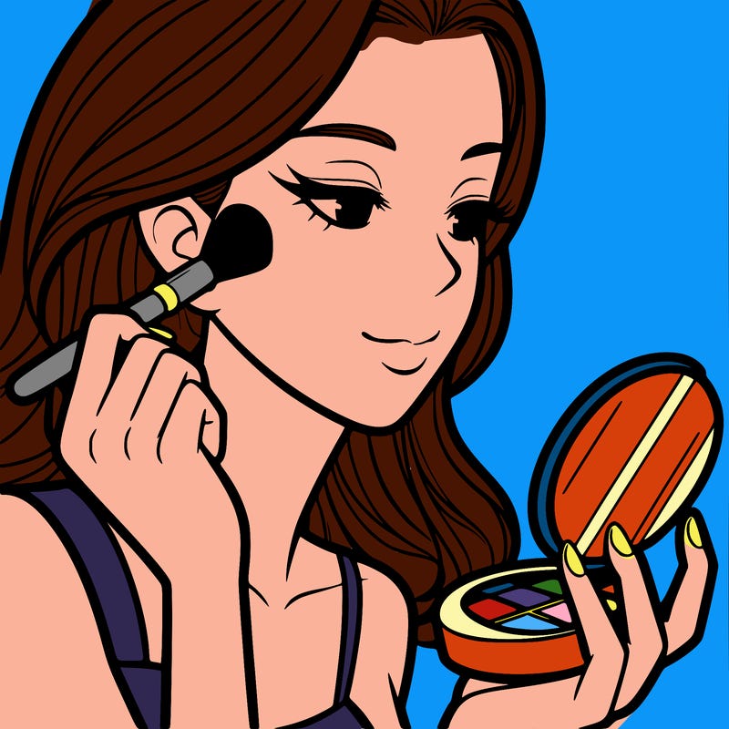 little girl putting on makeup