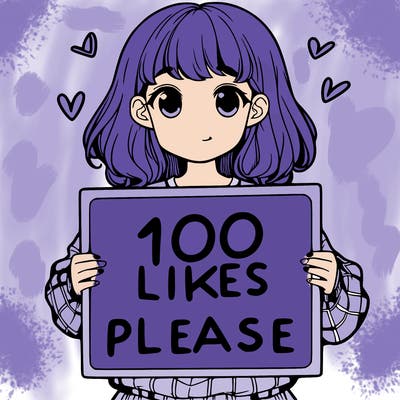 a girl holding a sign saying 100 likes please