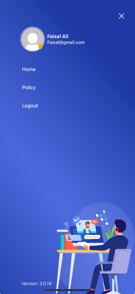 BEAMS APP - Side menu of the BEAMS APP displaying user profile details and navigation options
