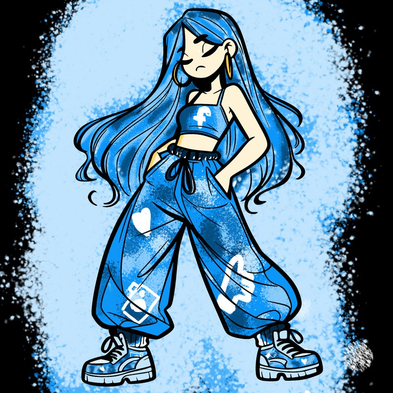 girl in baggy pants crop top and long hair