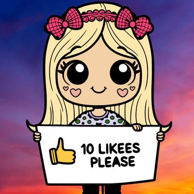 girl holding a sign that says 10 likes please