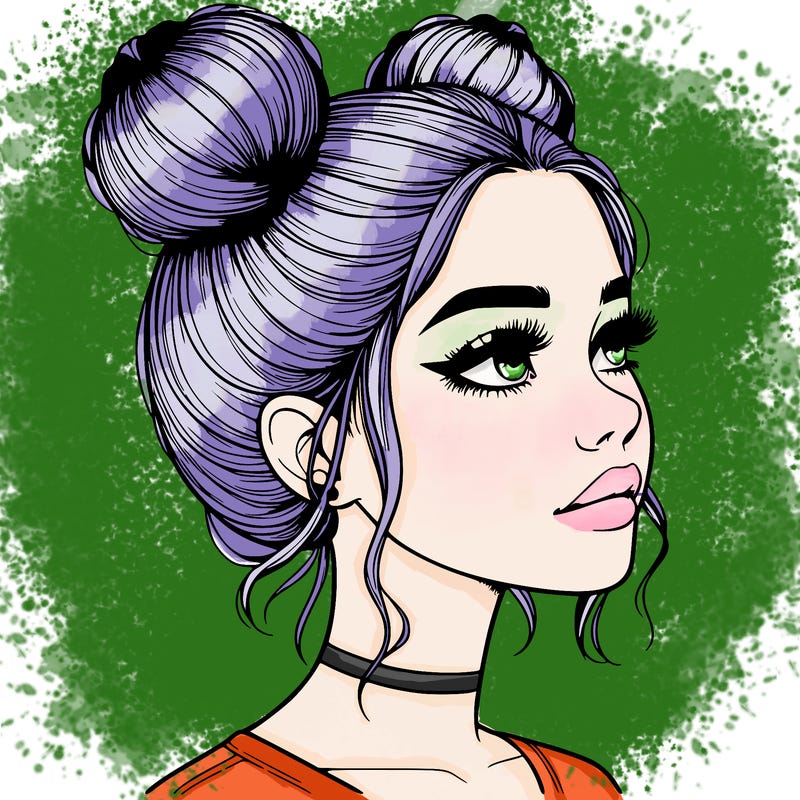 realistic girl with buns on the top of her head