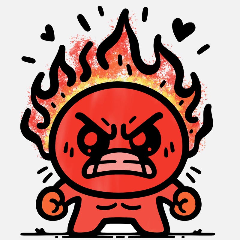 anger looking like has fire coming out of his head