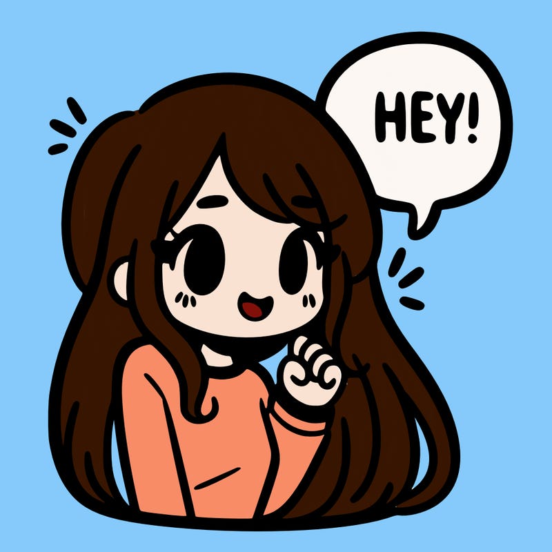 a girl with long hair saying hey