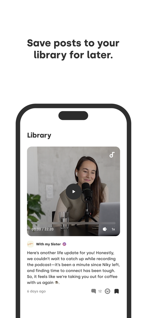 Herohero - Herohero app interface showing a podcast video saved in the library section for later viewing