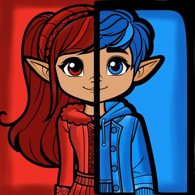 girl elf and boy elf teen split in have